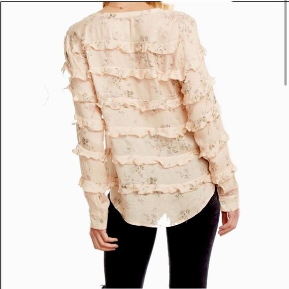 CHASER Light Peach Ruffled Tea Rose Long Sleeve Blouse. Medium. New (NWT)! - Picture 3 of 7